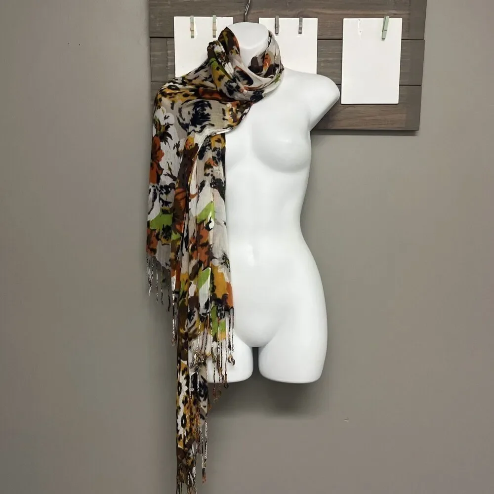 Unbranded Autumnal Floral Multicolored Lightweight Fashion Scarf Tassels